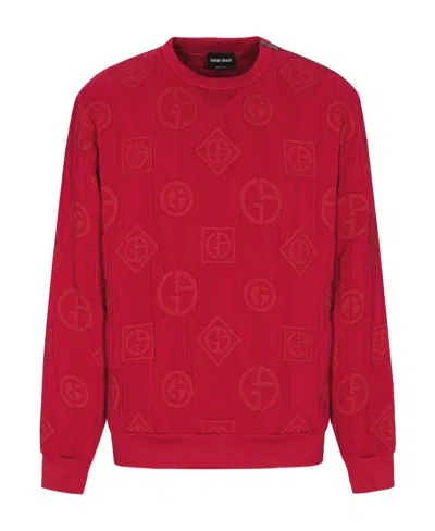 Giorgio Armani Full-body Logo Round-neck Sweater In Red