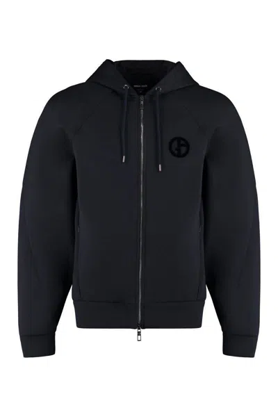 Giorgio Armani Full Zip Hoodie In Blue