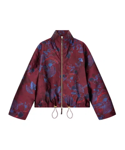 Giorgio Armani Full-zip Jacquard Jacket In Silk Blend With Ginkgo Pattern In Purple