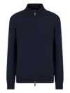 Giorgio Armani Full Zip Sweater High Collar In Blue