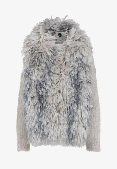 Giorgio Armani Polyamide Mohair Blend Cardigan In Gray