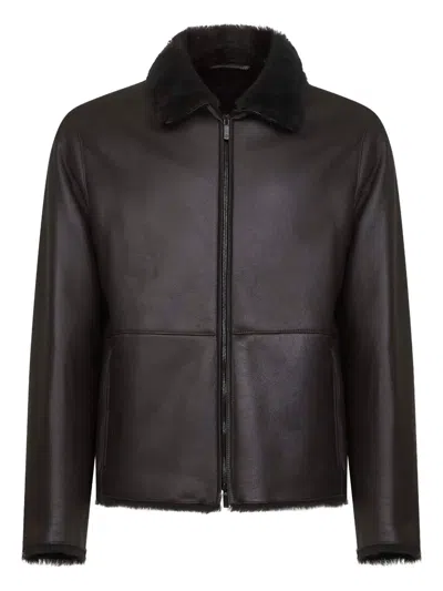 GIORGIO ARMANI FUR-COLLAR LEATHER JACKET