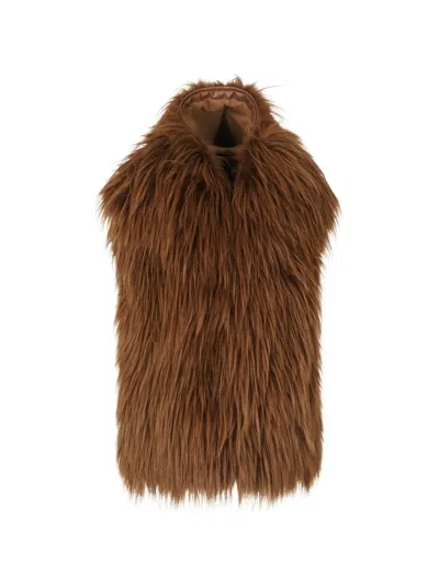 Giorgio Armani Fur-collar Sleeveless Jacket In Brown