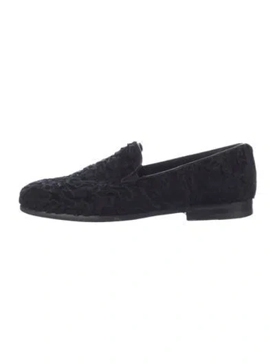 Pre-owned Giorgio Armani Fur Printed Loafers In Black