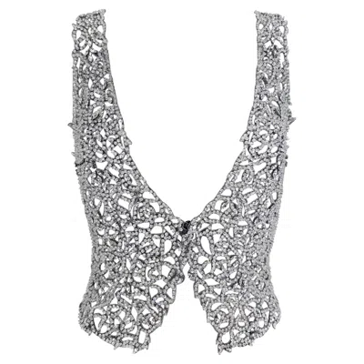 Pre-owned Giorgio Armani F/w 2003  Crystal Rhinestone Beaded Silk Filigree Sleeveless Vest In Gray