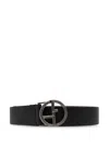 Giorgio Armani Ga-logo Leather Belt In Black