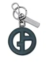 Giorgio Armani Ga Logo Leather Keyring In Metallic
