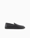 Giorgio Armani Official Store Galleria 3 Deerskin Slip-ons With Threading In Black