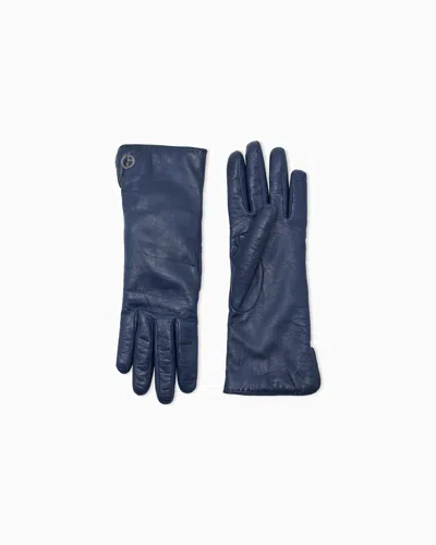 Giorgio Armani Gants En Cuir Nappa Lisse Avec Doublure En Cachemire In Bleu