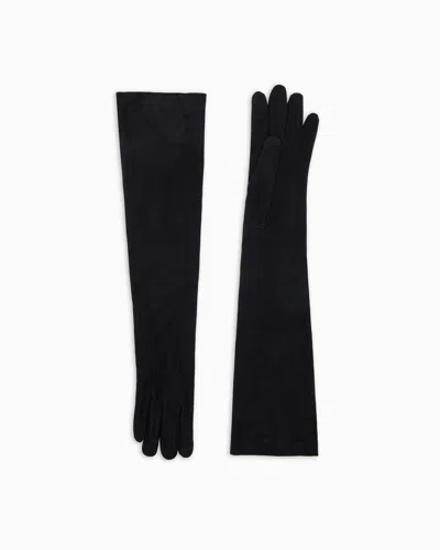Giorgio Armani Gants Longs En Cuir Suédé In Black
