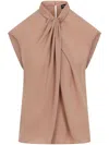 Giorgio Armani Draped Silk Sleeveless Shirt With High Neck In Pink