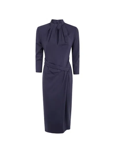 Giorgio Armani Gathered Knotted-neck Midi Dress In Purple