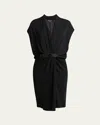 Giorgio Armani Gathered Leather Buckle Silk Dress