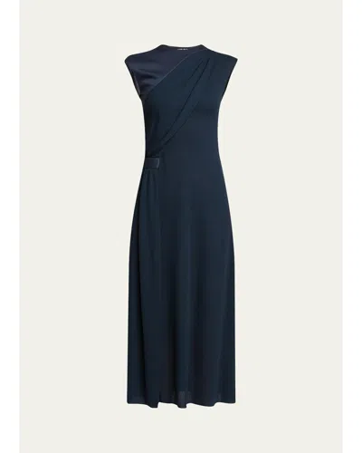 Giorgio Armani Gathered Sleeveless Midi Dress In Solid Dark