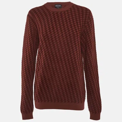 Giorgio Armani Geo Pattern Knit Crewneck Sweater In Brown