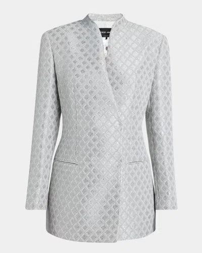 GIORGIO ARMANI GEOMETRIC PAILLETTE JACQUARD ASYMMETRIC DOUBLE-BREASTED JACKET