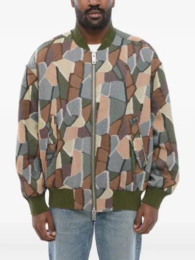 Giorgio Armani Geometric-pattern Cotton Bomber Jacket In Multi