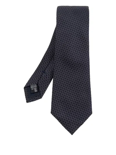 Giorgio Armani Geometric-pattern Silk Tie In Black