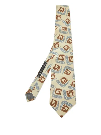 Pre-owned Giorgio Armani Geometric-pattern Silk Tie In Neutral