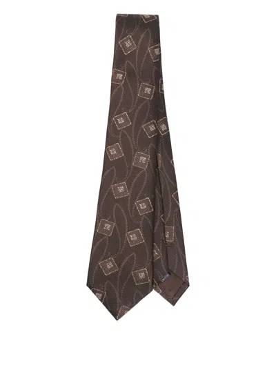 Giorgio Armani Geometric-pattern Silk Tie In Brown