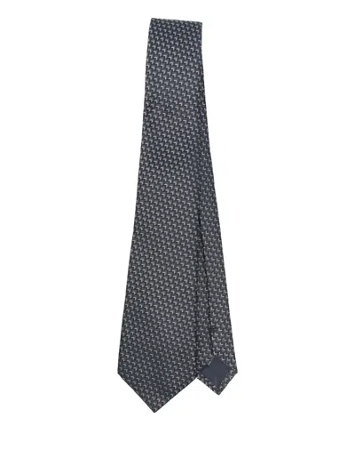 Giorgio Armani Geometric-pattern Silk Tie In Blue