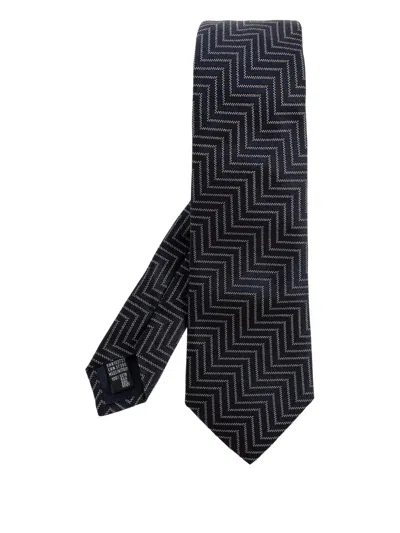 Giorgio Armani Geometric-pattern Silk Tie In Blue