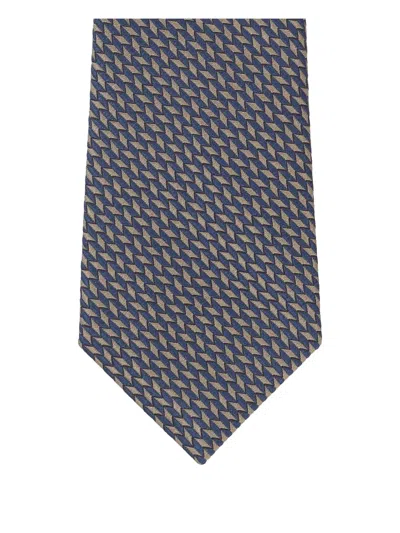 Giorgio Armani Geometric-pattern Silk Tie In Blue