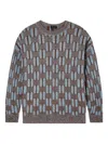 Giorgio Armani Crew Neck Geometric Pattern Sweater In Brown