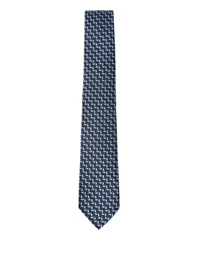 Giorgio Armani Geometric-pattern Tie In Blue