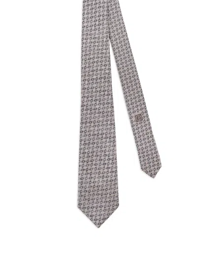 Giorgio Armani Geometric-pattern Tie In Neutral