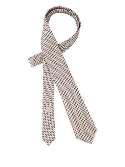 Giorgio Armani Geometric-pattern Tie In Neutral