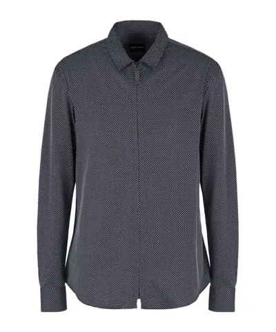 Giorgio Armani Geometric-pattern Zip-up Shirt In Black