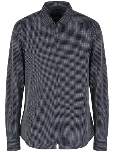 Giorgio Armani Geometric-pattern Zip-up Shirt In Blue