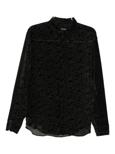 Giorgio Armani Geometric-print Shirt In Black
