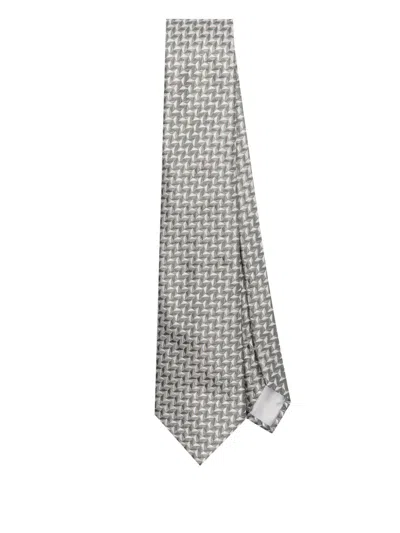 Giorgio Armani Geometric-print Tie In Grau