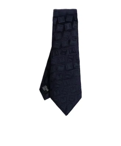 Giorgio Armani Geometric Square Pattern Tie In Blue