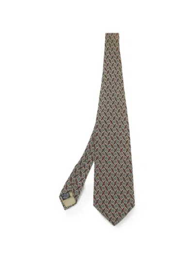 Pre-owned Giorgio Armani Geometric-pattern Tie In Brown