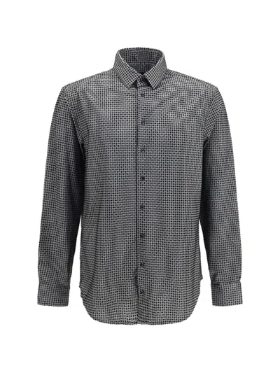 Giorgio Armani Cotton Regular-fit Geometric-print Shirt In Black