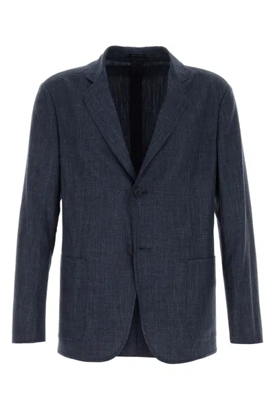GIORGIO ARMANI GIORGIO ARMANI MELANGE DARK BLUE WOOL BLEND BLAZER