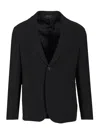 Giorgio Armani Midnight Blue Stretch Wool Blazer In Black