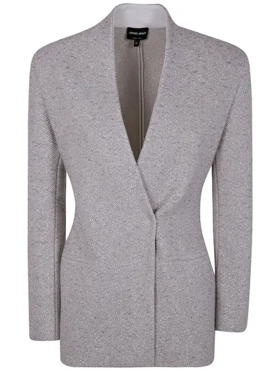 Giorgio Armani Woven Point Lapel Jacket In Grey
