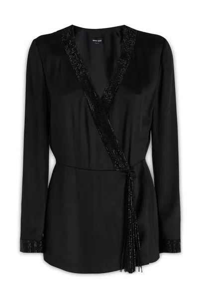 Giorgio Armani Crystal Embellished Long Satin Jacket In Pz01
