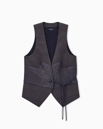 Giorgio Armani Gilet In Seta E Lana Vergine Con Motivo Jacquard E Lacci In Blue