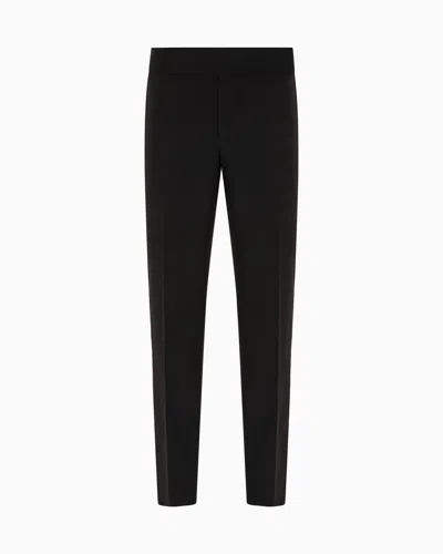 Giorgio Armani Giorgio's Flat-front Trousers In Wool Crêpe In Black