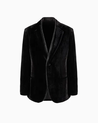 GIORGIO ARMANI GIORGIO’S SINGLE-BREASTED TUXEDO JACKET IN A CHEVRON PRINT VELVET