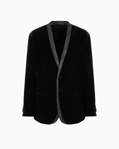 Giorgio Armani Giorgio's Single-breasted, Tuxedo Jacket In Shiny Pinstriped Velvet In Black