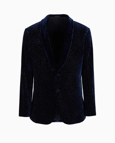 Giorgio Armani Giorgio's Velvet And Crystals Single-breasted Tuxedo Jacket In Blue