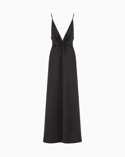 Giorgio Armani Glitter Silk Satin Long Dress In Black