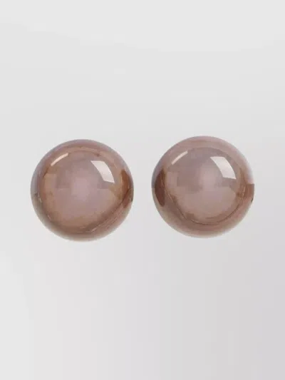 Giorgio Armani Glossy Brass Sphere Stud Earrings In Brown