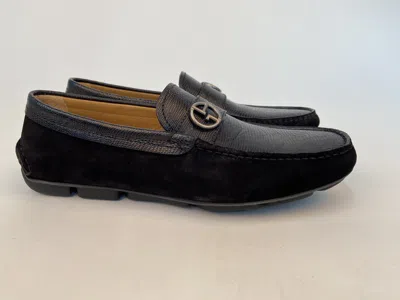 Giorgio Armani Gold Buckle Love Shoes In Black